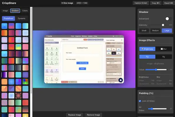 CrispShare UI Preview - Beautiful image editing interface